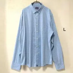 UNTUCKit 長袖シャツ ブルー チェック ナイロン混 ストレッチ素材 Ｌ