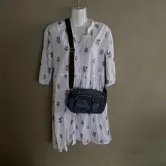 ナイロン製デニム風ショルダーバッグ ダークブルー