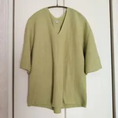 UNIQLO 五分袖 Vネックニット ライトグリーン L★本日のみお値下げ中！