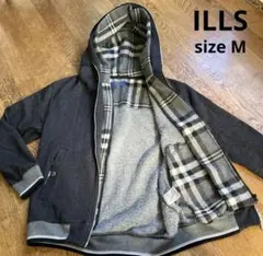 ILLSダークグレー 裏起毛チェック柄スウェットジャケットM