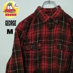 usa古着 GEORGE ネルシャツ　M ブラウン　オレンジ　チェック