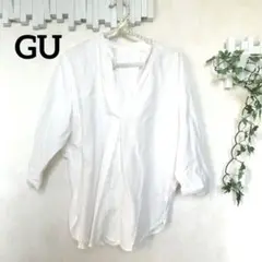 GU【麻　コットン】ホワイトドルマン袖シャツ大人女子　　　 涼しい　体系カバー