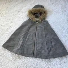 gaminerie　ファー付きポンチョ　ケープコート　Ｍ　ラクーン　グレー
