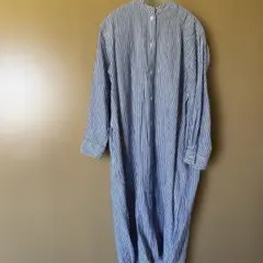 無印　青と白のストライプ長袖シャツワンピース
