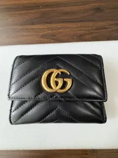 「希少」グッチ 三つ折り財布 GGマーモント キルティングレザー ブラック
