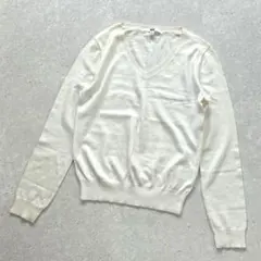 訳あり！ユニクロ カシミヤ混 Vネック長袖ニットセーター〔S〕綿 洗える 白