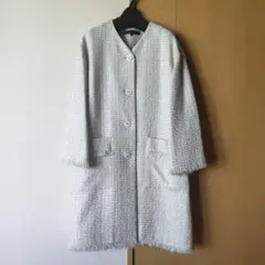 美品 リフレクト ツィード ノーカラーコート　Мサイズ　綺麗め スプリングコート