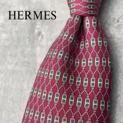 HERMES エルメス H柄 謎柄 ボーダー ネクタイ レッド 赤