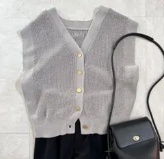 ノーリーズ ペーパーヤーン2WAYベスト 洗える 金ボタン 2025 グレー