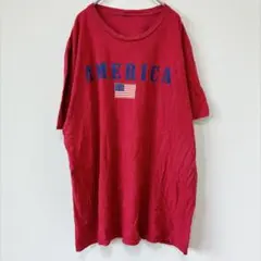 ノーブランド 国旗柄 Tシャツ クルーネック 半袖 XL 赤 綿 お出かけ