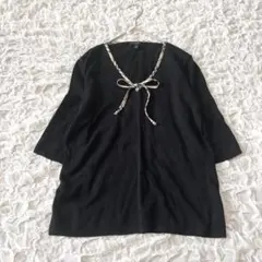 BURBERRY バーバリー ロンドン ニット ノバチェック リボン 黒 五分袖