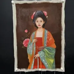 純手描き 油画 人物画 陳逸飛 作品図 中国絵画 約104×74cm 未表装