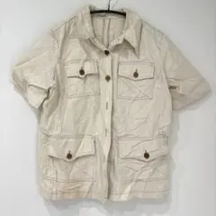 サファリシャツ 半袖 ミリタリー アイボリー 4ポケ ヴィンテージ 【L】