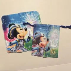 ディズニー　15周年　巾着　ミニタオル　ミッキー