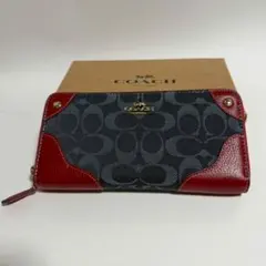 コーチ 長財布 F53768 シグネチャー デニム レッド