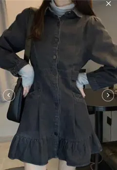 韓国ファッション　黒デニムワンピース