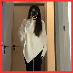 【一点限り】トップス ニット セーター タートルネック 長袖レディース　ホワイト