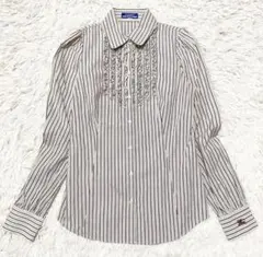 バーバリーブルーレーベル ブラウス 長袖 ストライプ フリル パフスリーブ 36