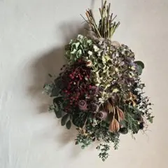 冬支度　紫陽花と野バラの実のナチュラルスワッグ　120サイズ ５５センチ