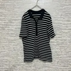 UNIQLO ユニクロ ✨ボーダー 半袖 ポロシャツ ブラック 綿100％ L