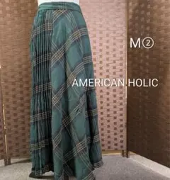 美品【AMERICAN HOLIC】ロングスカート　チェック　グリーン系　M