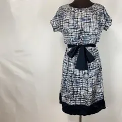 NATURAL BEAUTY 格子柄 総柄 ワンピース ひざ丈 ウエストベルト