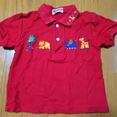 希少 ミキハウス レトロ 赤い動物刺繍ポロシャツ 90cm
