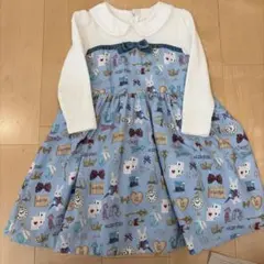 メゾピアノ　アリスインワンダー柄　うさぎ　長袖　ワンピース　110cm