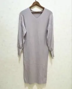 Nナチュラルビューティーベーシック ラベンダー ピンクベージュ ニットワンピース