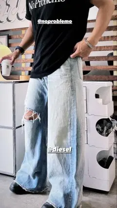 DIESEL ディーゼル ダメージ加工 ワイドデニムパンツ W25 ITALY製