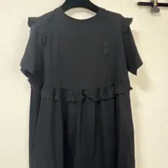 ブラック フリル カットソーワンピース