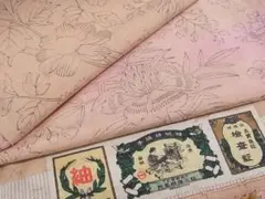 ♦︎きもの結♦︎結城紬　奥順謹製　手描き　更紗花文　証紙付き　正絹♦︎sa4050