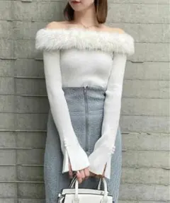 オフショル ファー付き ニット
