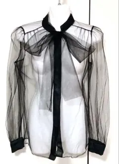 ブラック シースルーシャツ リボン付き