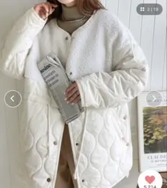 Javaジャバコラボ　ボア×キルト切替オーバーサイズブルゾン