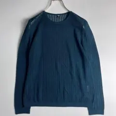 美品　UNIQLO　ユニクロ　長袖　ウール　透かし編みニット　ダークグリーン　L