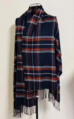 ストール 赤紺色 チェック柄