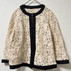 アナトリエ レースジャケット38 黒縁レース×黒パイピング上品　綺麗めセレモニー