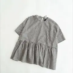 新品未使用 gasa*grue パフブラウス チェック 半袖 - メルカリ