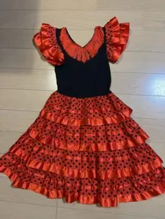 子供用フラメンコ衣装 ドレス 赤黒ドット フリル - メルカリ