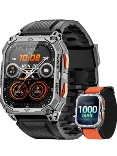 スマートウォッチ 1000mAh 軍用規格 2.01インチHD 高輝度懐中電灯