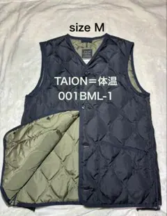 【TAION 】　ブラック Mサイズ キルティングボタンダウンミリタリーベスト