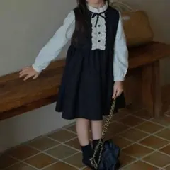 ⌇リボン フリル フォーマル セレモニー 入学式 卒園式 黒 ワンピース⌇