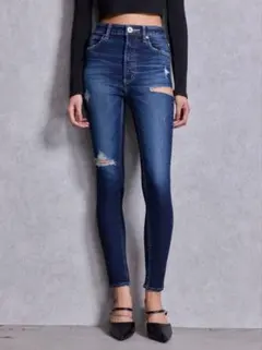 GYDA ハイウエストSIDE RIPPED スキニーデニムパンツ