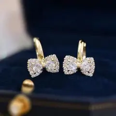 リボン フープピアス レディース 人気 最高級ジルコニア 18K 18金★★