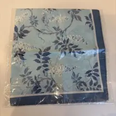 青系花柄シルク風スカーフ