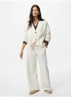 未使用タグ付　ユニクロ　ウォームフリースストレートパンツ　Lサイズ　ナチュラル