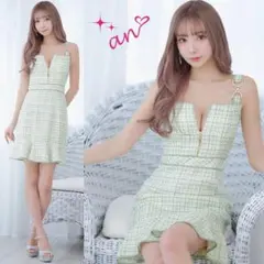 an アン フロントジップ マーメイド ツイードミニドレス グリーン