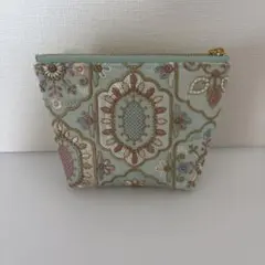 ハンドメイド　インド刺繍生地マルチポーチ　14cmファスナーマチあり⑨