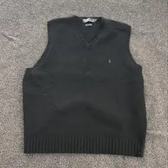 【90s/香港製】ポロ ラルフローレン ウール ニットベスト ブラック L 黒